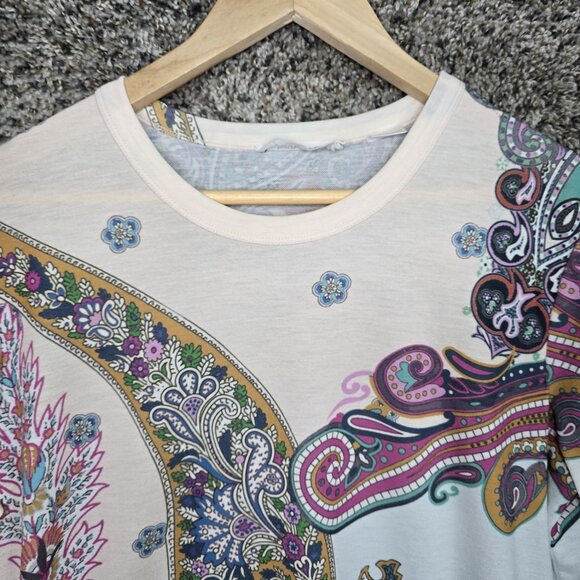 Desigual Top Womens Medium Blue Paisley Print Semi Sheer Tee Casual Ladies - Picture 4 of 7